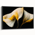 Framed abstract floral wall art featuring vibrant colors and intricate designs, displayed in a sleek black frame. Ideal for modern home decor and artistic accents.
