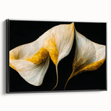 Framed abstract floral wall art featuring vibrant colors and intricate designs, displayed in a sleek black frame. Ideal for modern home decor and artistic accents.