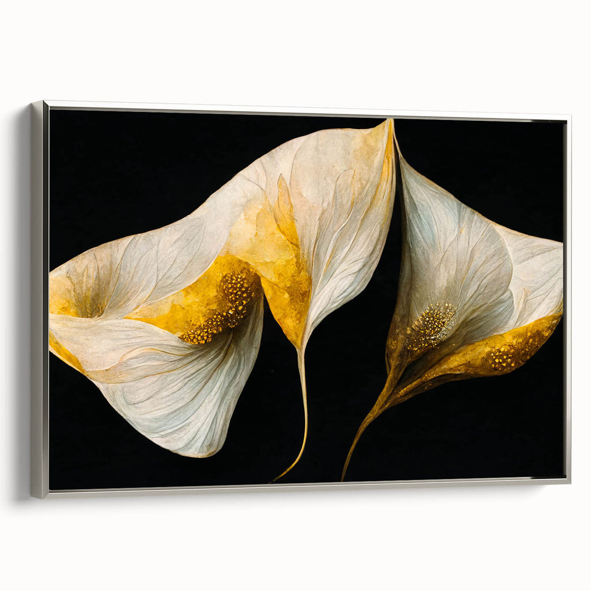 Framed abstract floral wall art in silver frame, showcasing vibrant colors and intricate patterns, ideal for enhancing modern home decor aesthetics.