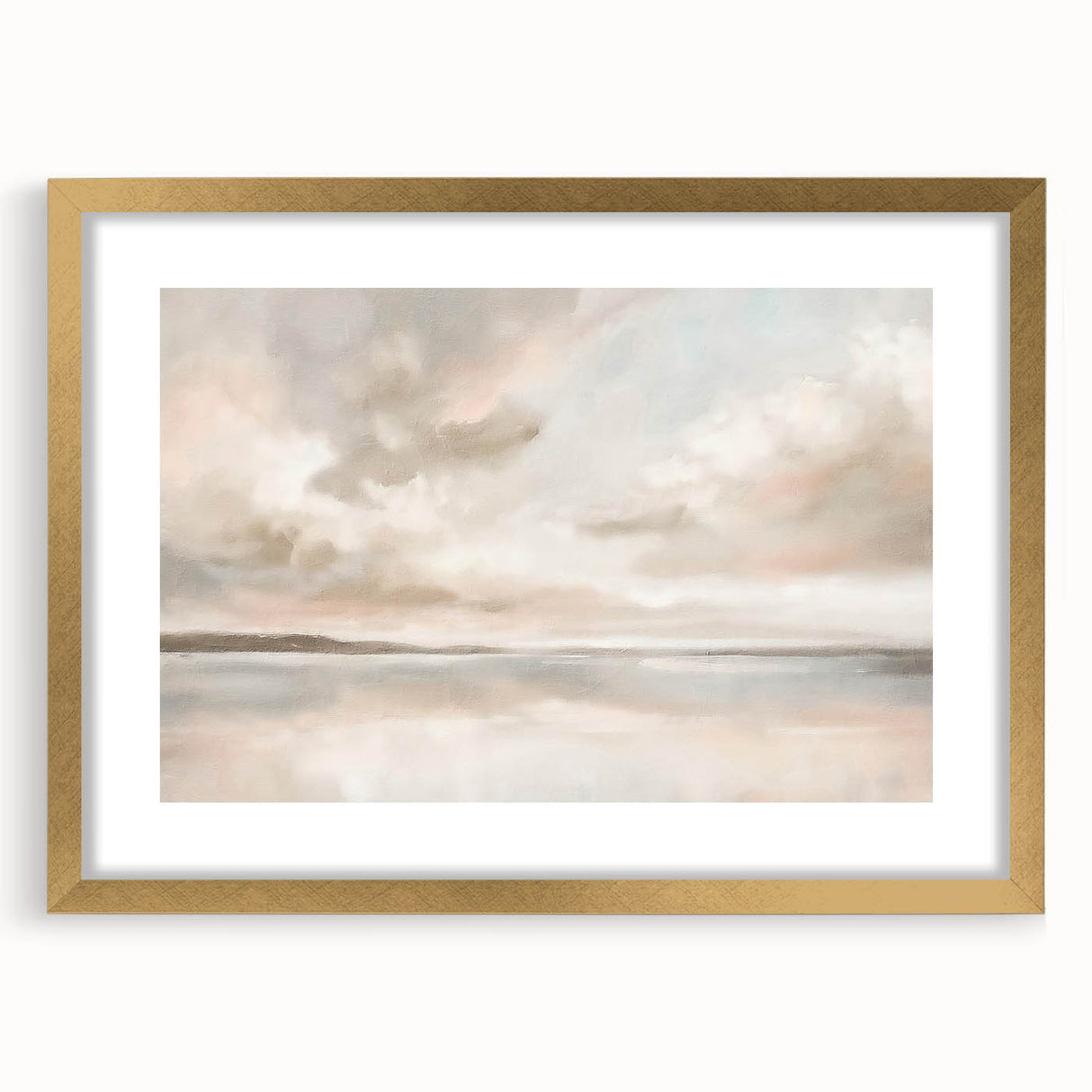 Abstract landscape wall art framed in gold, showcasing vibrant colors and fluid shapes, ideal for modern home decor or office spaces, enhancing aesthetic appeal.