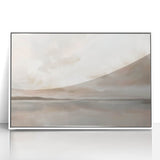 Framed acrylic wall art showcasing an abstract landscape design with calming shades of blue and white, perfect for modern home decor.