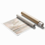 Abstract landscape wall art print showcasing vibrant colors and fluid shapes, featuring a blend of blue, orange, and green hues, ideal for modern home decor.