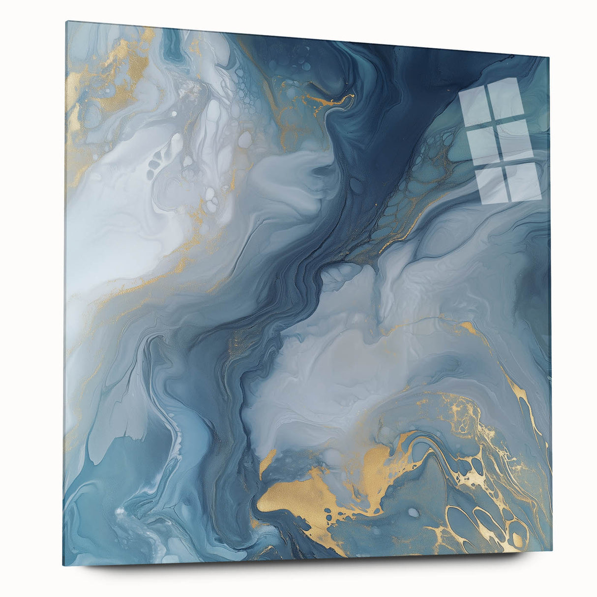 Fluid Abstract Canvas Art – Navy, Gray & Gold Marble-Inspired Flow