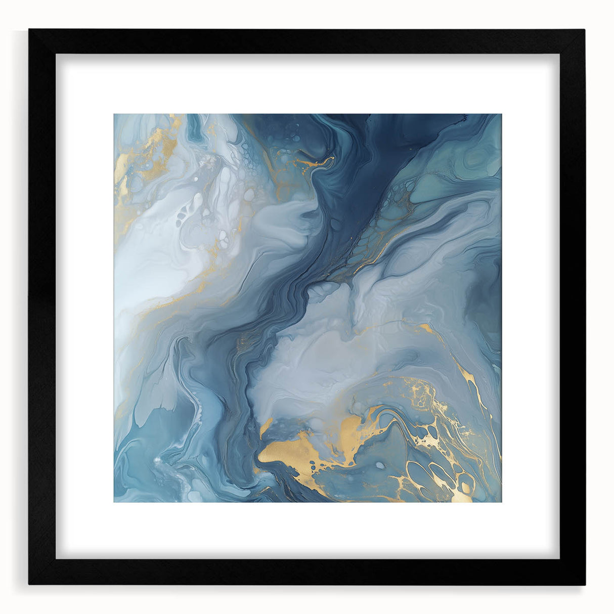 Fluid Abstract Canvas Art – Navy, Gray & Gold Marble-Inspired Flow