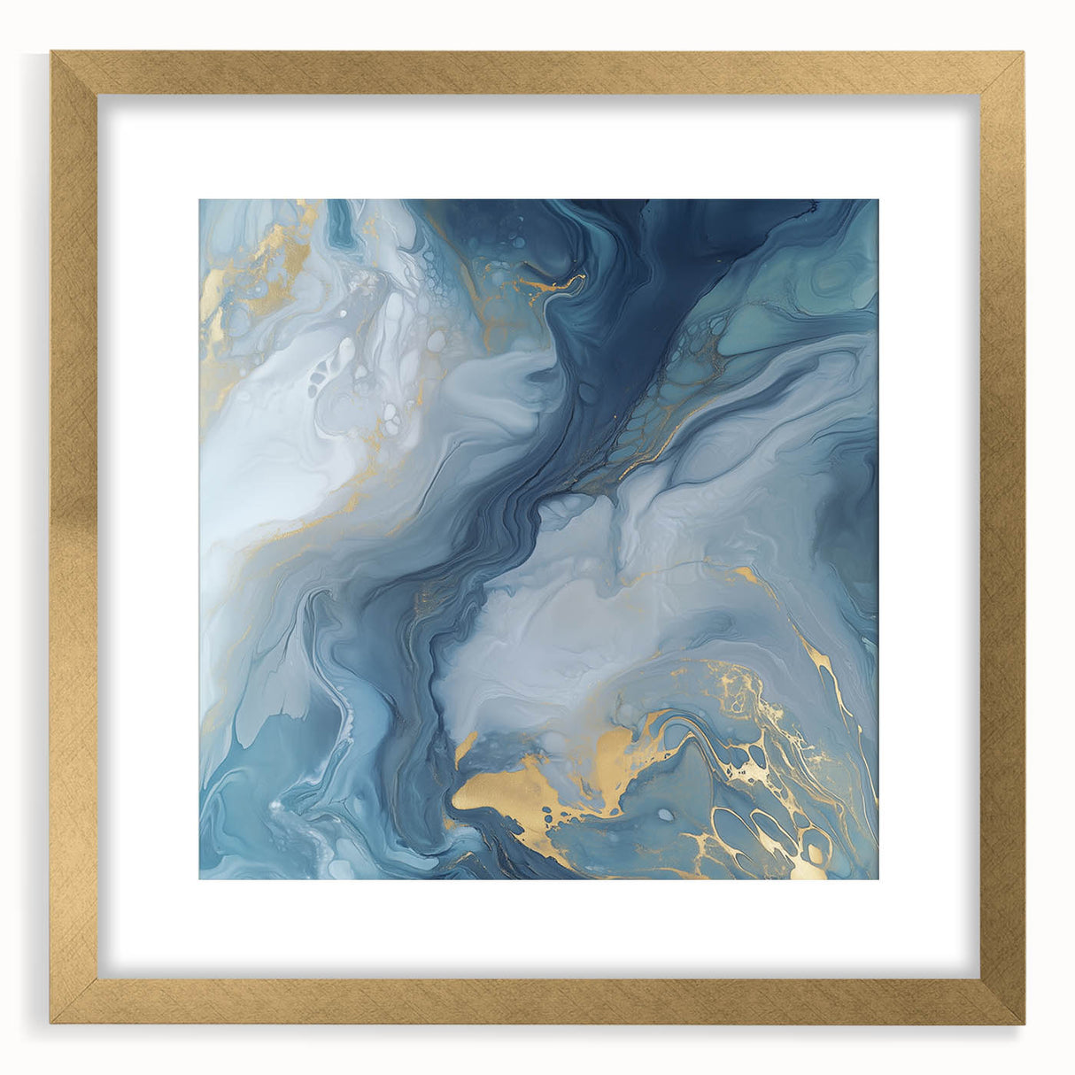 Fluid Abstract Canvas Art – Navy, Gray & Gold Marble-Inspired Flow