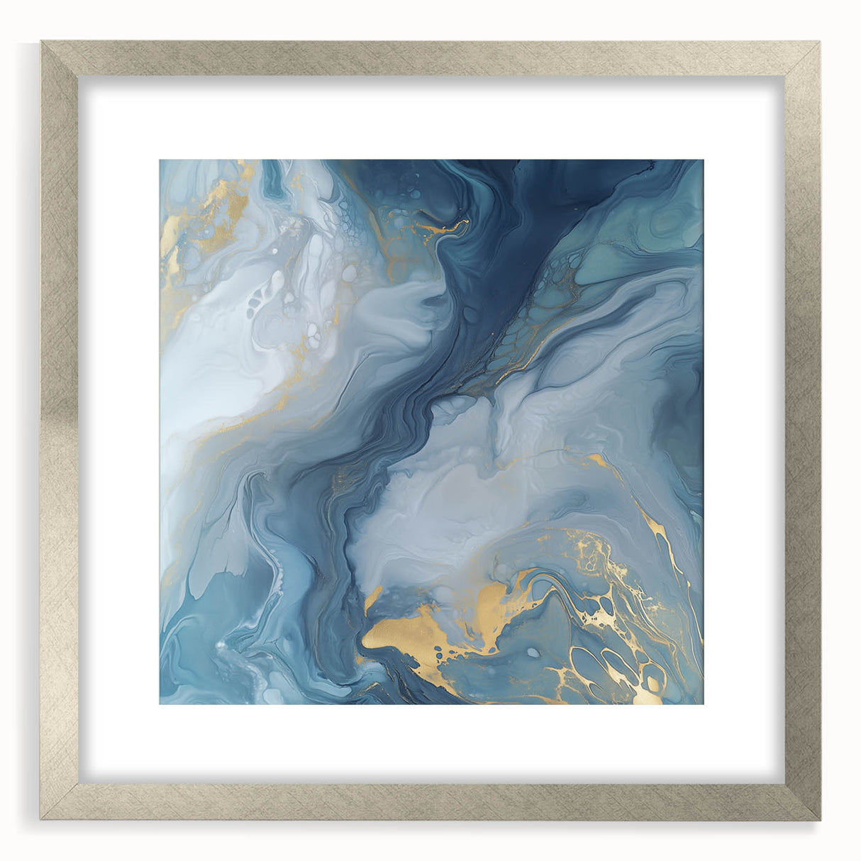 Fluid Abstract Canvas Art – Navy, Gray & Gold Marble-Inspired Flow