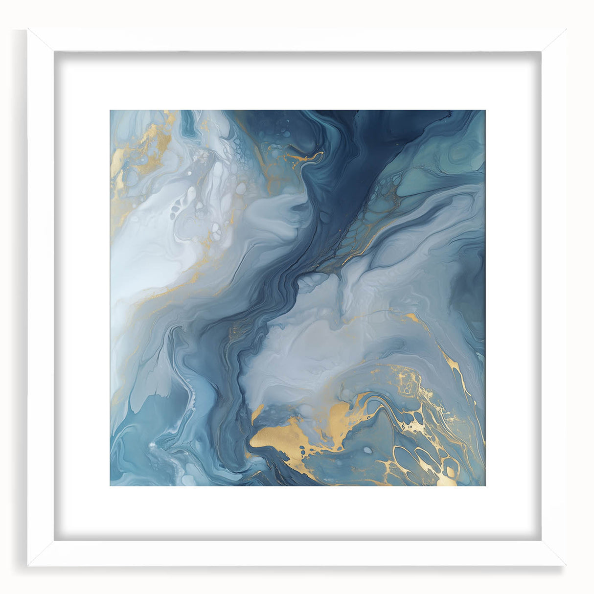 Fluid Abstract Canvas Art – Navy, Gray & Gold Marble-Inspired Flow