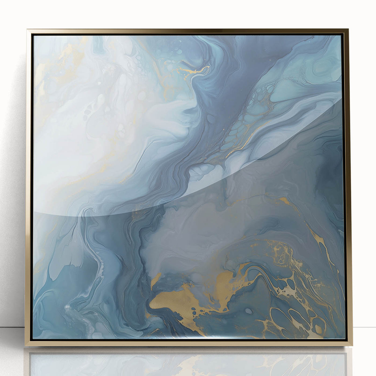 Fluid Abstract Canvas Art – Navy, Gray & Gold Marble-Inspired Flow