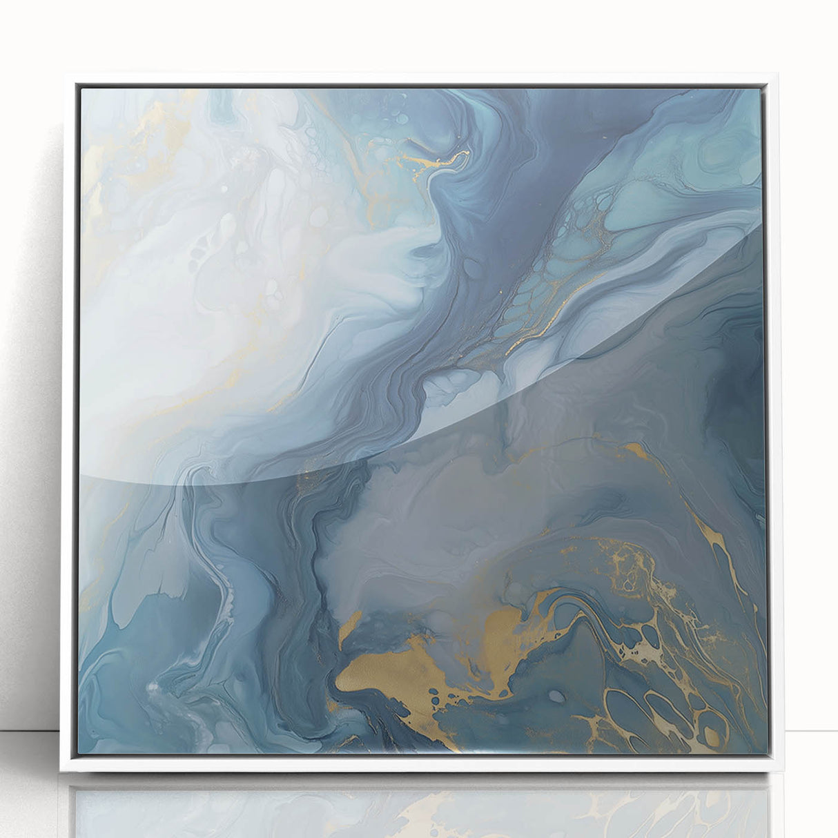 Fluid Abstract Canvas Art – Navy, Gray & Gold Marble-Inspired Flow