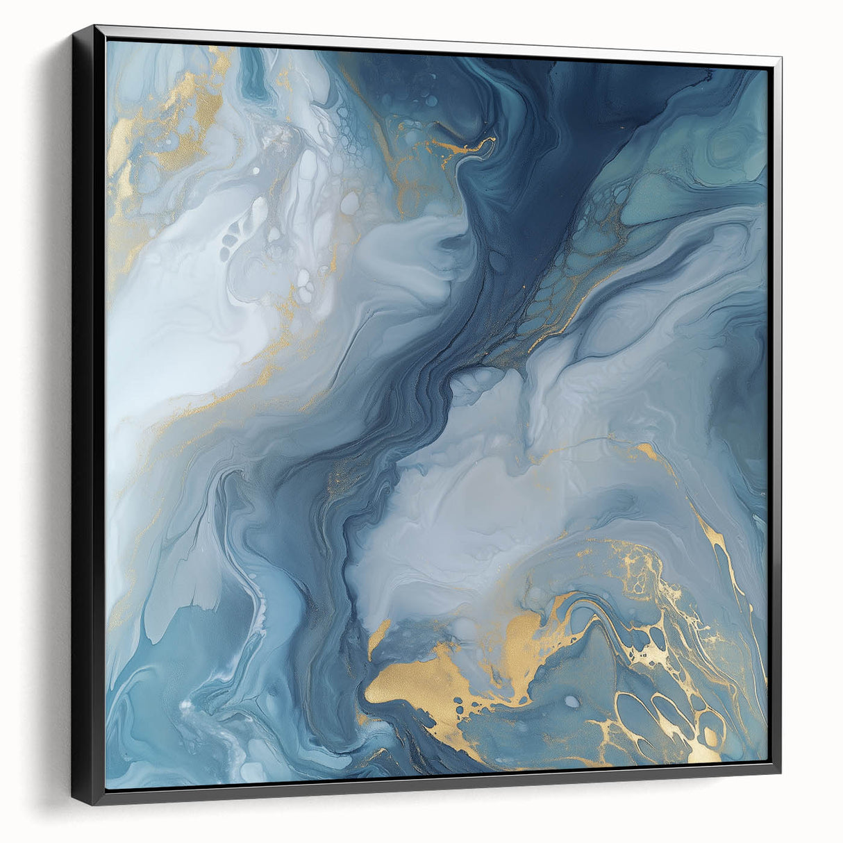 Fluid Abstract Canvas Art – Navy, Gray & Gold Marble-Inspired Flow