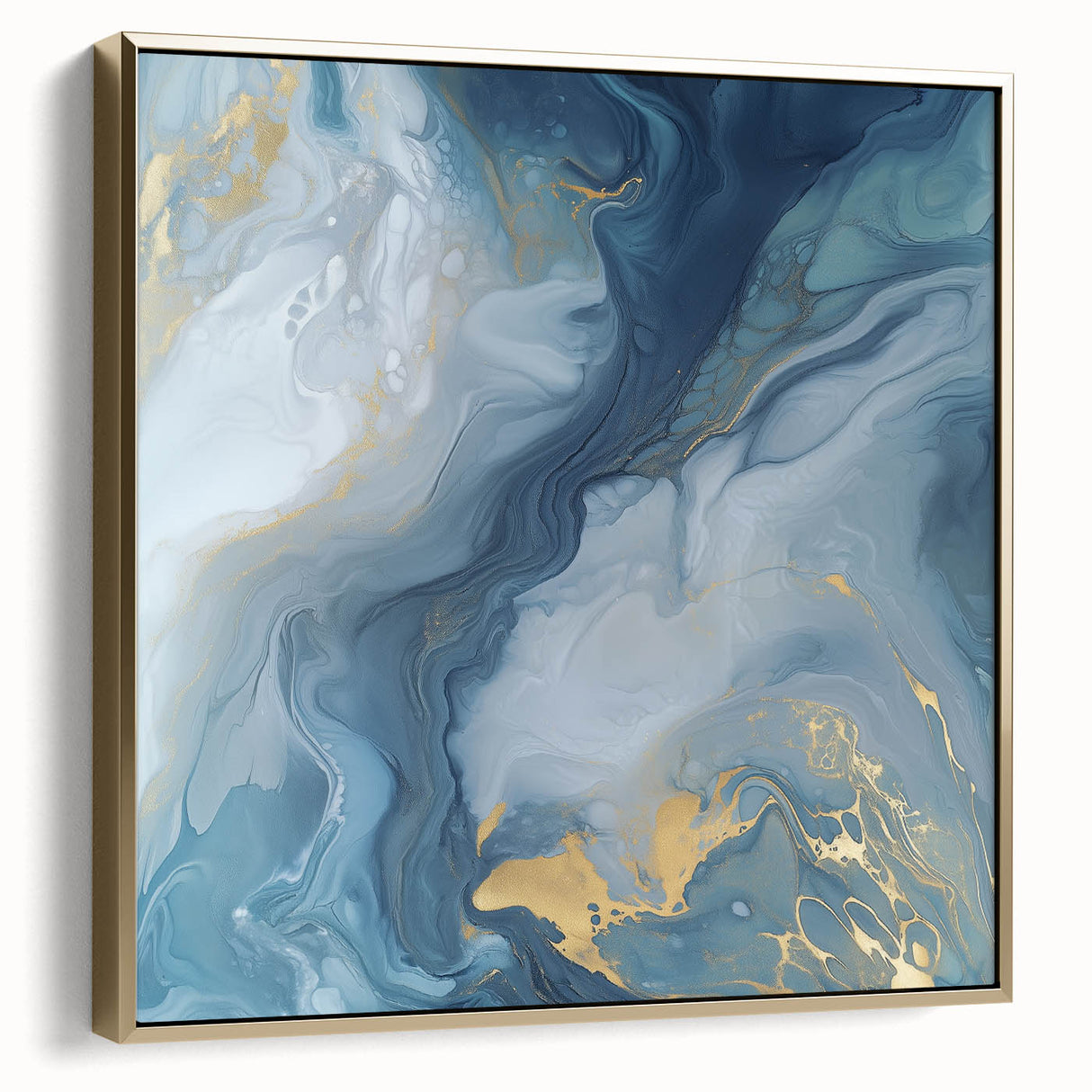 Fluid Abstract Canvas Art – Navy, Gray & Gold Marble-Inspired Flow