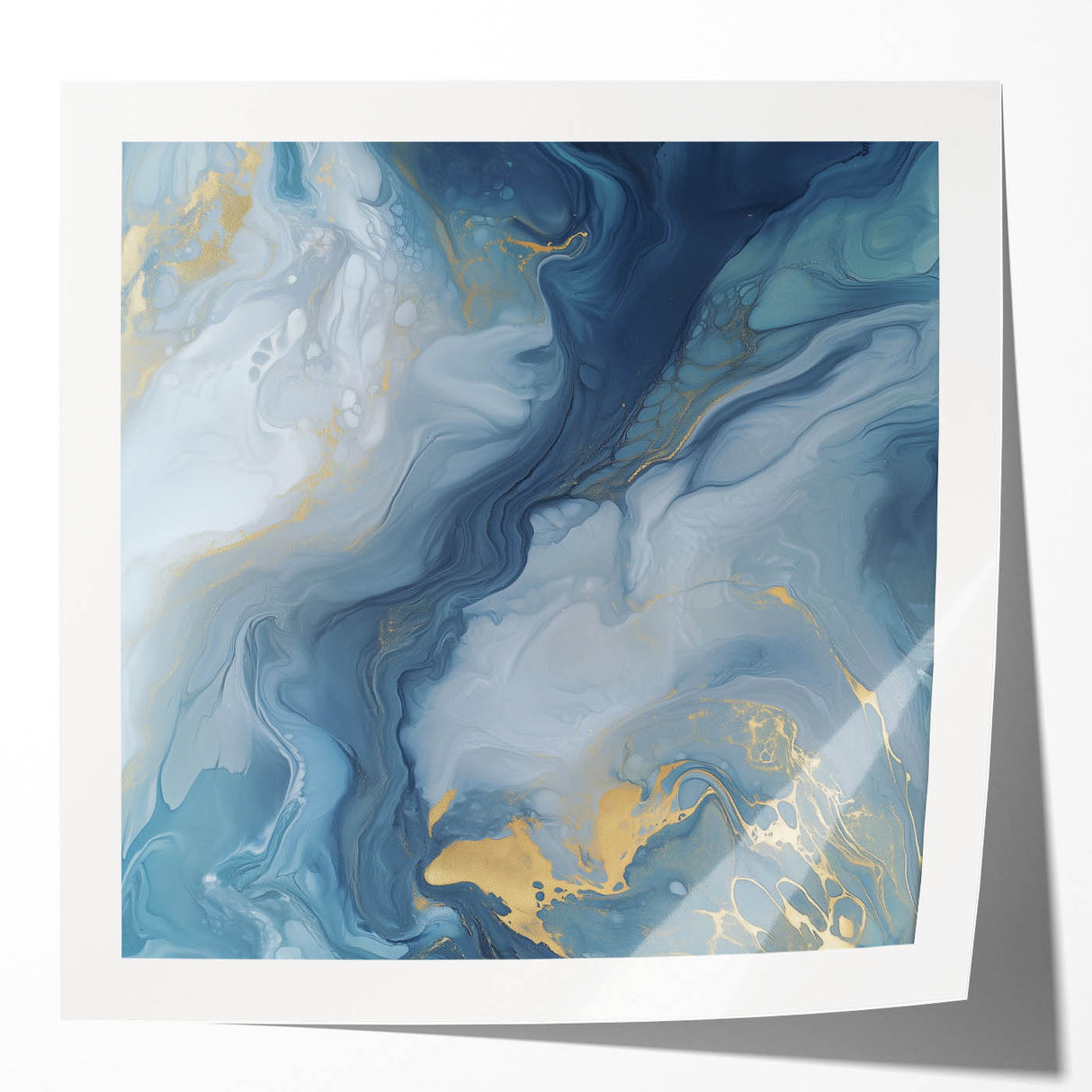 Fluid Abstract Canvas Art – Navy, Gray & Gold Marble-Inspired Flow