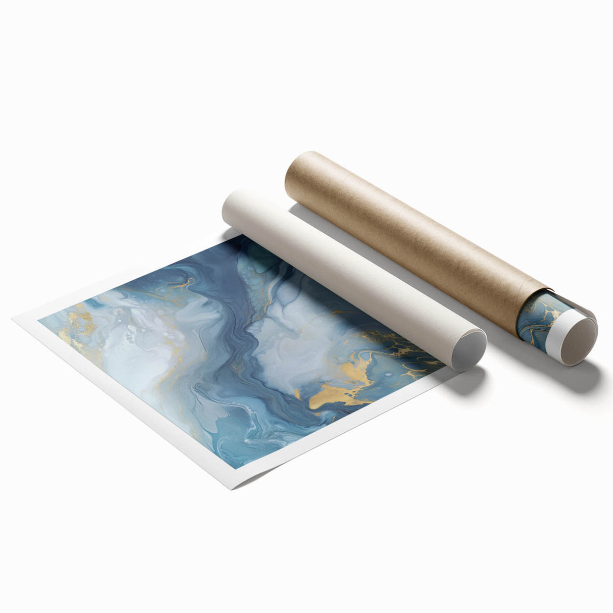 Fluid Abstract Canvas Art – Navy, Gray & Gold Marble-Inspired Flow