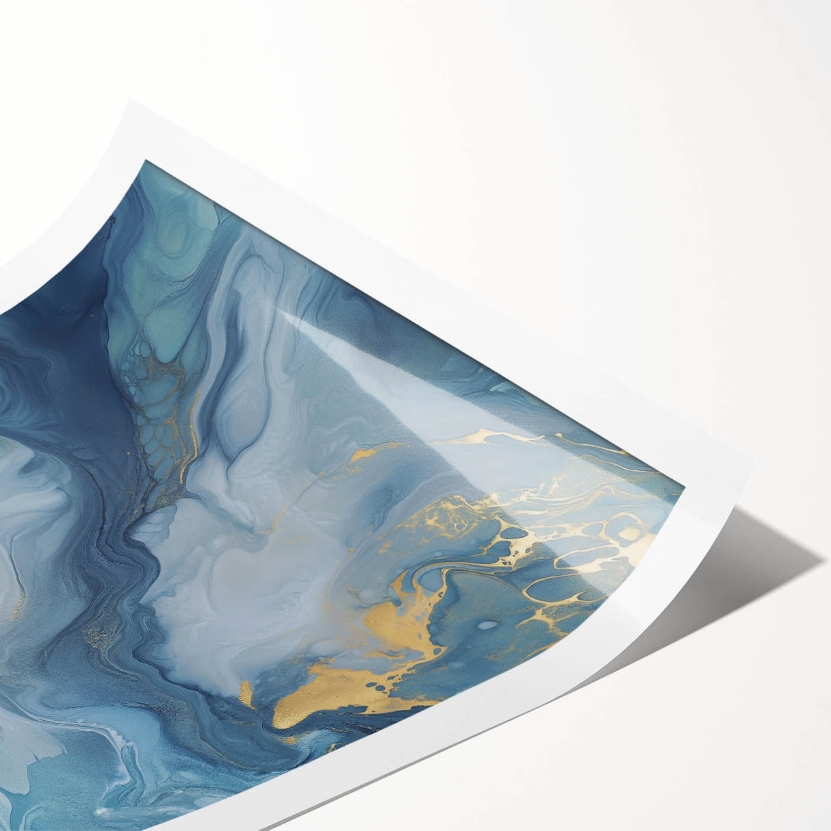 Fluid Abstract Canvas Art – Navy, Gray & Gold Marble-Inspired Flow
