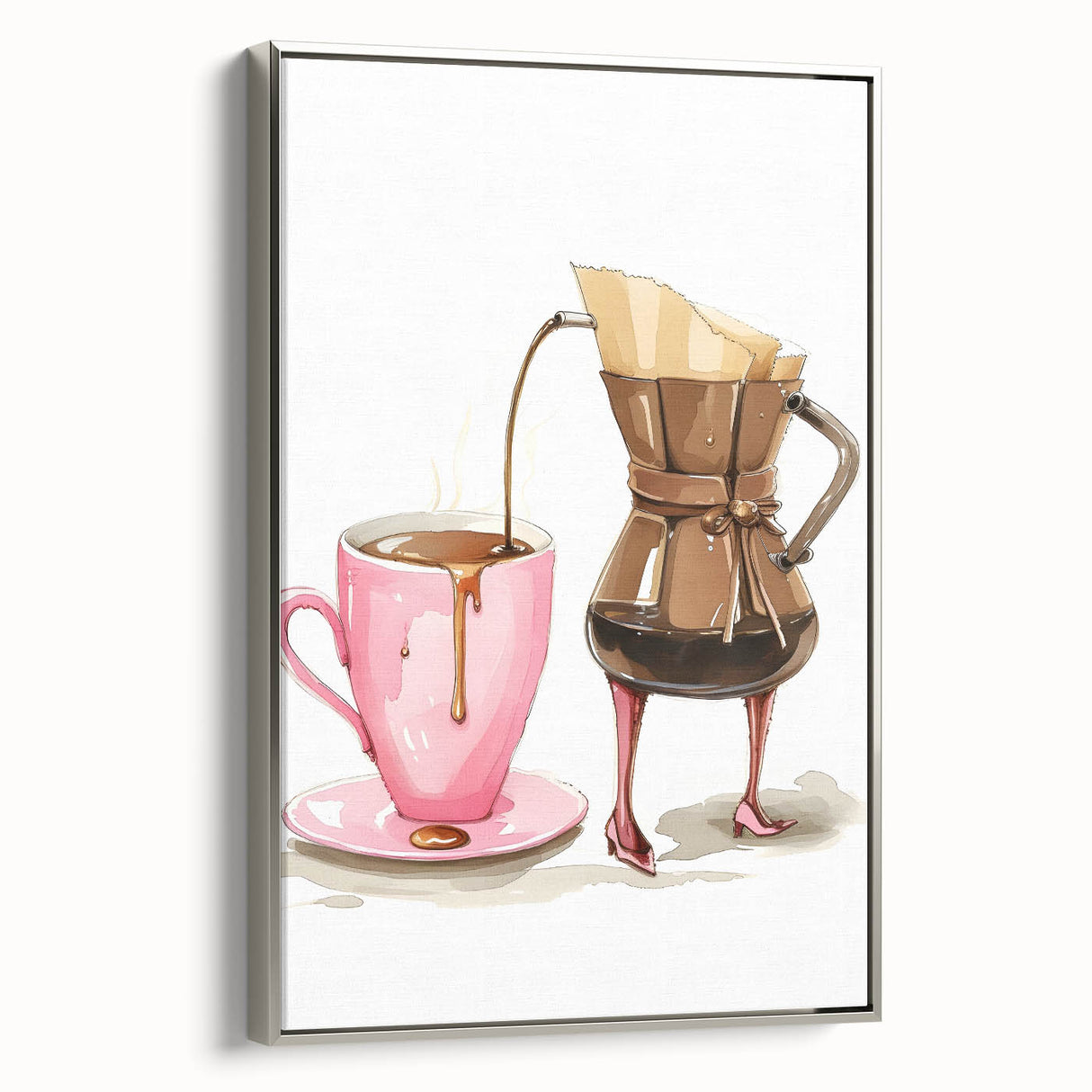 Landscape art painting on framed canvas featuring a vintage poster design in black with colorful accents.