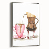 Landscape art painting on framed canvas featuring a vintage poster design in black with colorful accents.