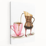 Large stretched canvas featuring a colorful illustration of various foods and drinks, ideal for kitchen wall art.