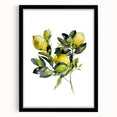 Extra large abstract art print featuring colorful, textured fruits, framed in black, ideal for living room decor.