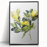Large abstract wall art featuring assorted fruits in vibrant colors on a black acrylic framed print.