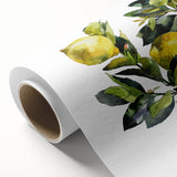 Art Deco style poster featuring an array of colorful fruits on a rolled canvas, ideal for nursery wall art.