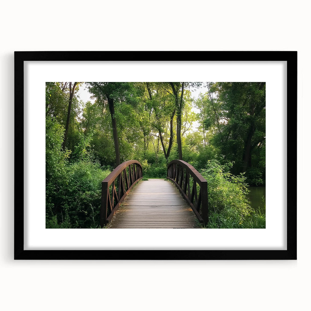 Landscape bridge frame with a matte black finish, showcasing a sleek, modern design. Ideal for displaying artwork or photographs, enhancing home decor with elegance.