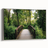 Framed canvas artwork of a landscape bridge design, showcasing a silver frame and vibrant colors, perfect for enhancing modern home decor. The piece captures the beauty of nature with a serene atmosphere.