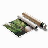 Landscape bridge rolled print showcasing a serene river scene, featuring vibrant colors and intricate details, expertly packaged in a protective cardboard tube for safe shipping.
