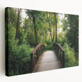 Landscape canvas artwork showcasing a serene bridge scene, featuring vibrant greenery and tranquil water reflections, ideal for home decor or art enthusiasts.