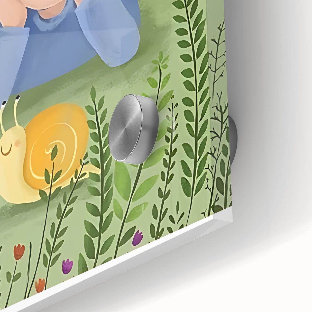 Calm Boys Room Wall Art – Child Relaxing with Snail and Flowers
