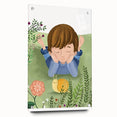 Calm Boys Room Wall Art – Child Relaxing with Snail and Flowers