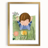 Calm Boys Room Wall Art – Child Relaxing with Snail and Flowers