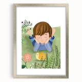 Calm Boys Room Wall Art – Child Relaxing with Snail and Flowers