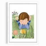 Calm Boys Room Wall Art – Child Relaxing with Snail and Flowers