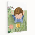 Calm Boys Room Wall Art – Child Relaxing with Snail and Flowers