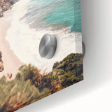 Large abstract wall art in vibrant orange and yellow tones on acrylic glass, ideal for dining room ambiance.