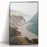 Mid-century modernist art depicting a summer scene in vibrant colors on a silver-framed acrylic print.