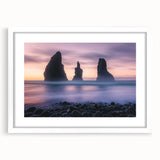 Framed landscape artwork showcasing dramatic cliffs with vibrant colors, elegantly matted in white, perfect for enhancing modern home decor and interior design.