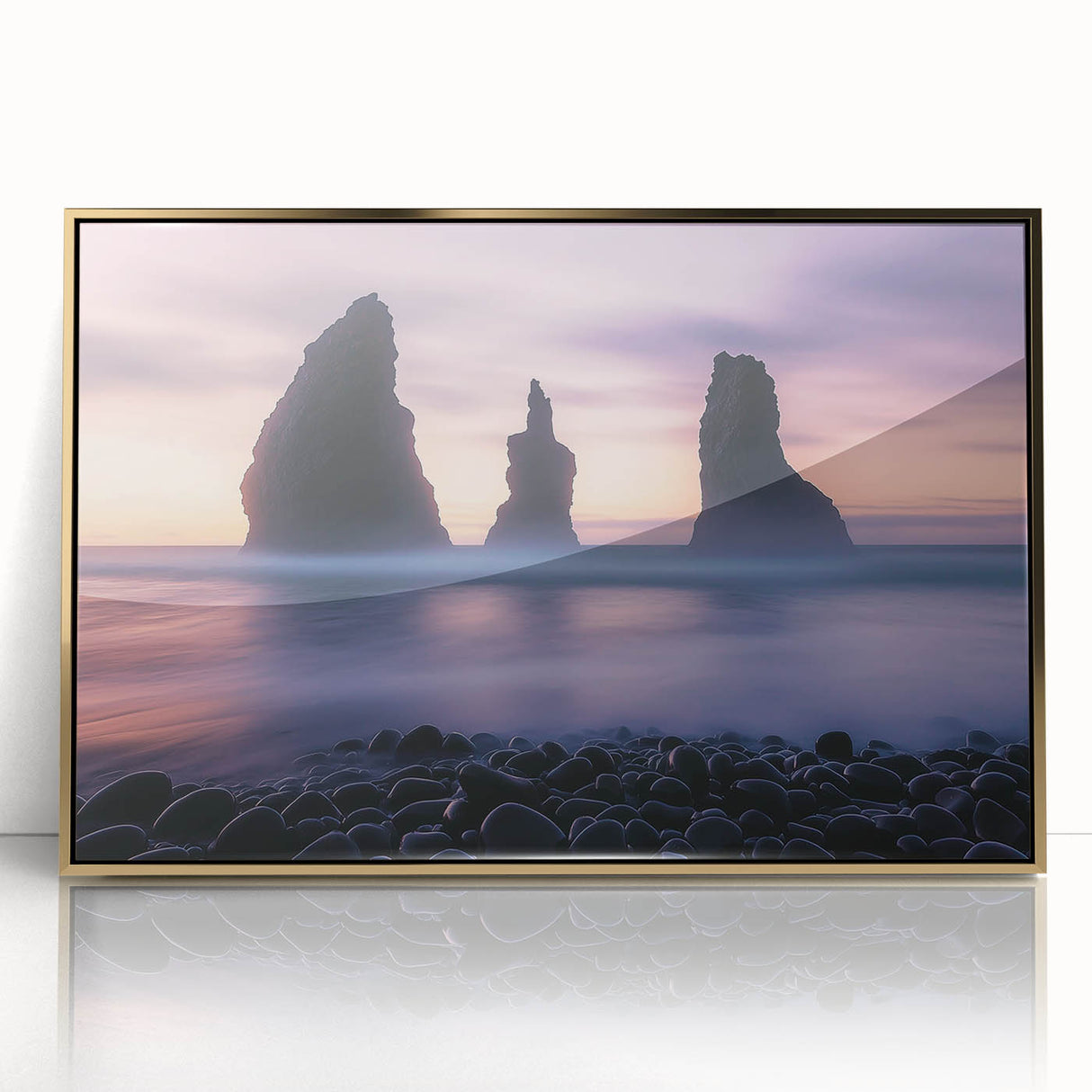 Framed acrylic artwork depicting stunning golden cliffs against a vivid landscape, showcasing intricate details and rich colors for a luxurious home decor accent.