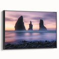 Framed canvas artwork showcasing a stunning cliff landscape with vibrant colors, displayed from a black side view, perfect for home decor enhancement.