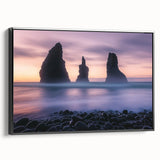 Framed canvas artwork showcasing a stunning cliff landscape with vibrant colors, displayed from a black side view, perfect for home decor enhancement.