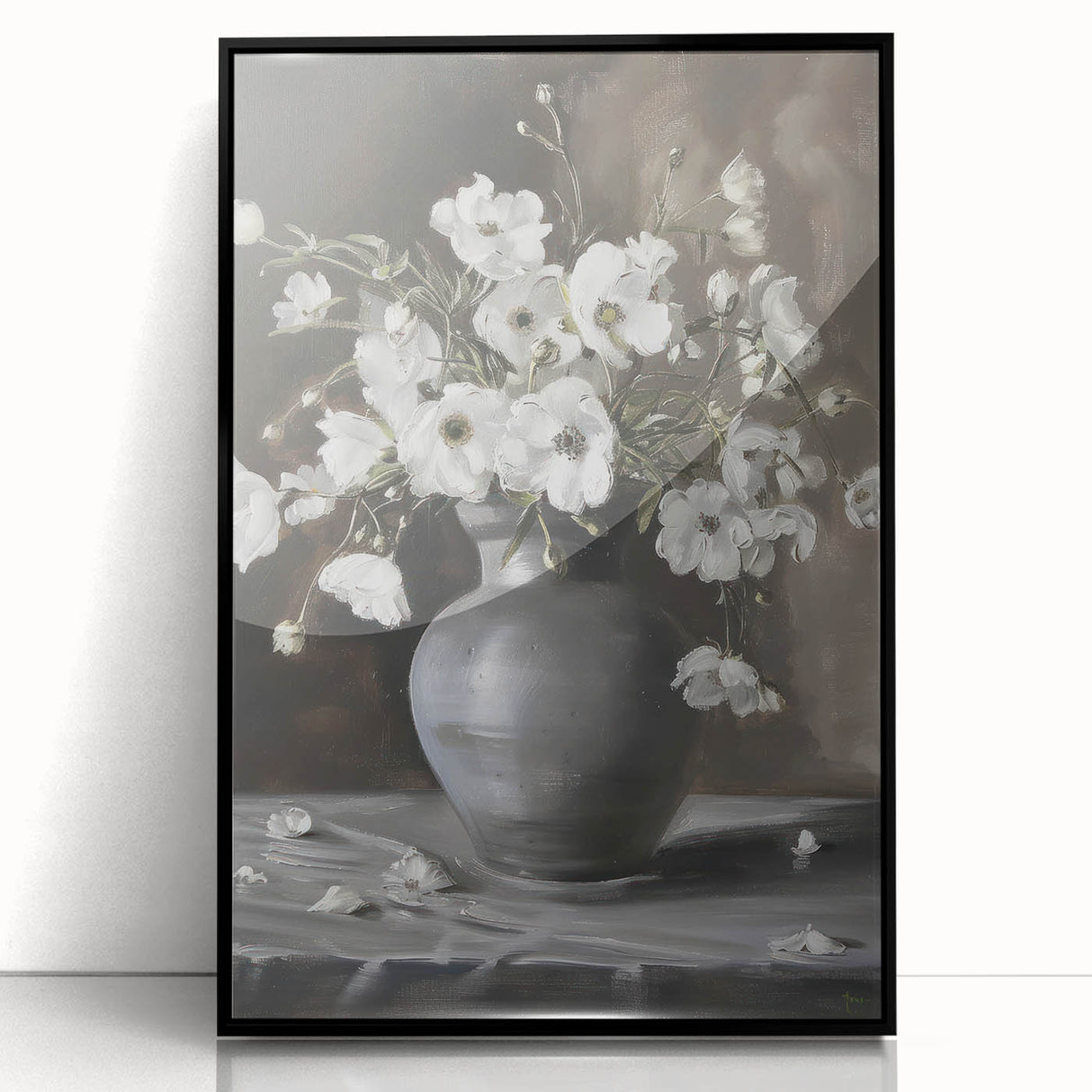 Elegant Floral Still Life - Monochrome Vase Living Room Wall Art