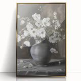 Elegant Floral Still Life - Monochrome Vase Living Room Wall Art