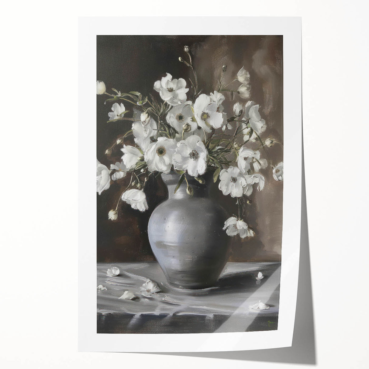 Elegant Floral Still Life - Monochrome Vase Living Room Wall Art
