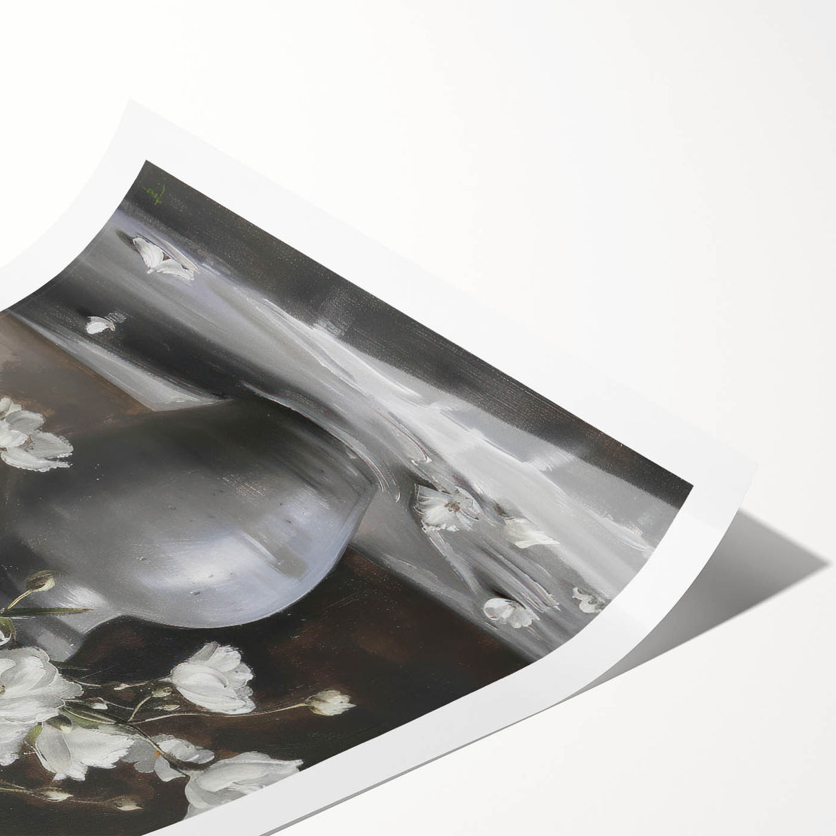 Elegant Floral Still Life - Monochrome Vase Living Room Wall Art