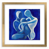 Abstract figurative art frame with a gold mat, showcasing a modern design suitable for contemporary decor, highlighting intricate patterns and textures.