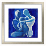 Abstract figurative frame with a silver mat, showcasing a modern art piece in a front view display, perfect for contemporary home decor and wall styling.