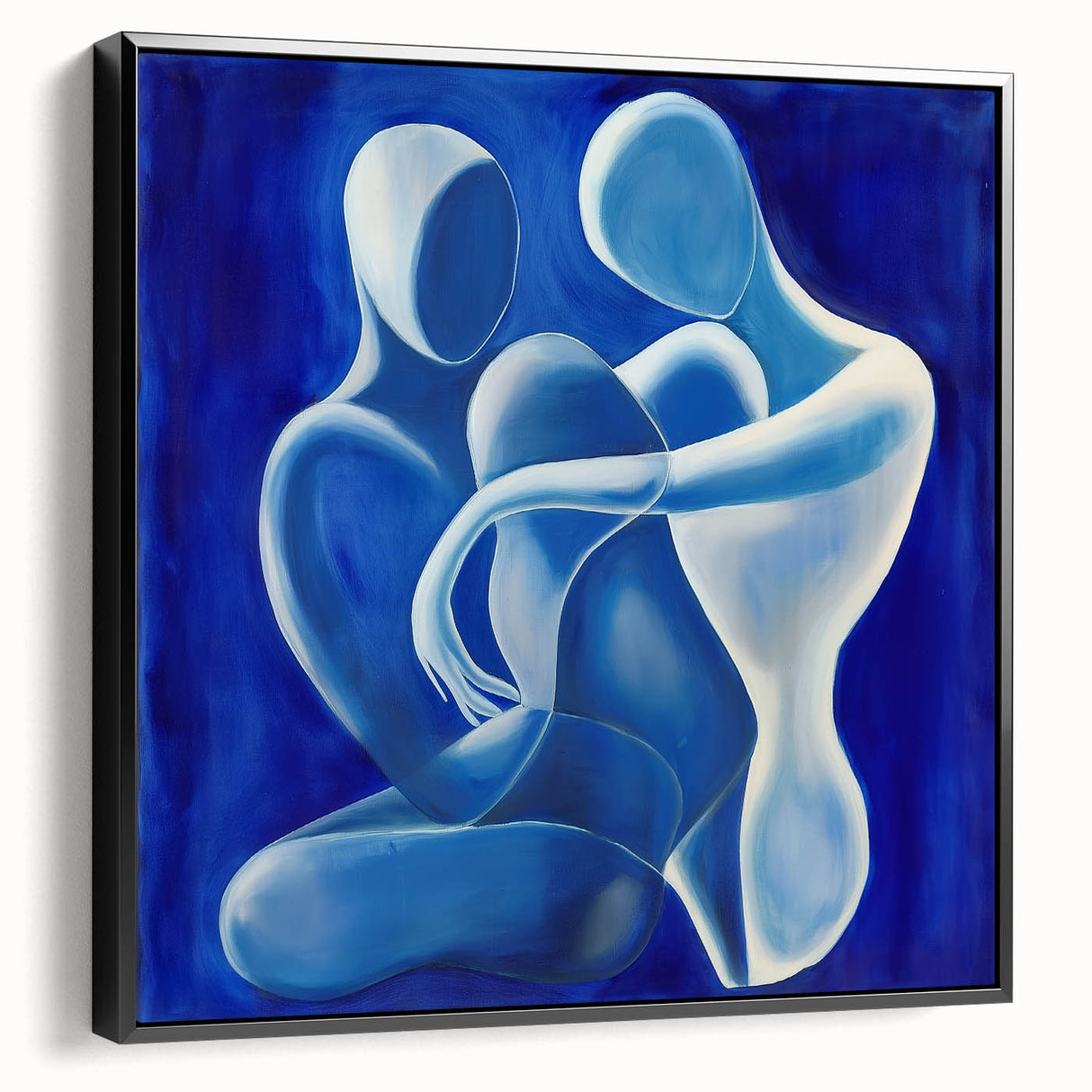 Framed abstract figurative canvas artwork in black, showcasing dynamic shapes and textures. Ideal for modern decor, adding a touch of sophistication to any space.