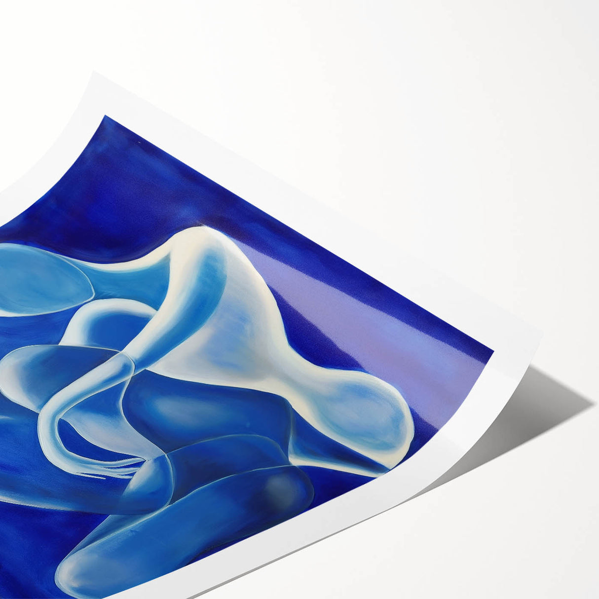 Abstract figurative art print showcasing vibrant colors and dynamic shapes, rolled for easy shipping in a protective tube, ideal for modern decor.