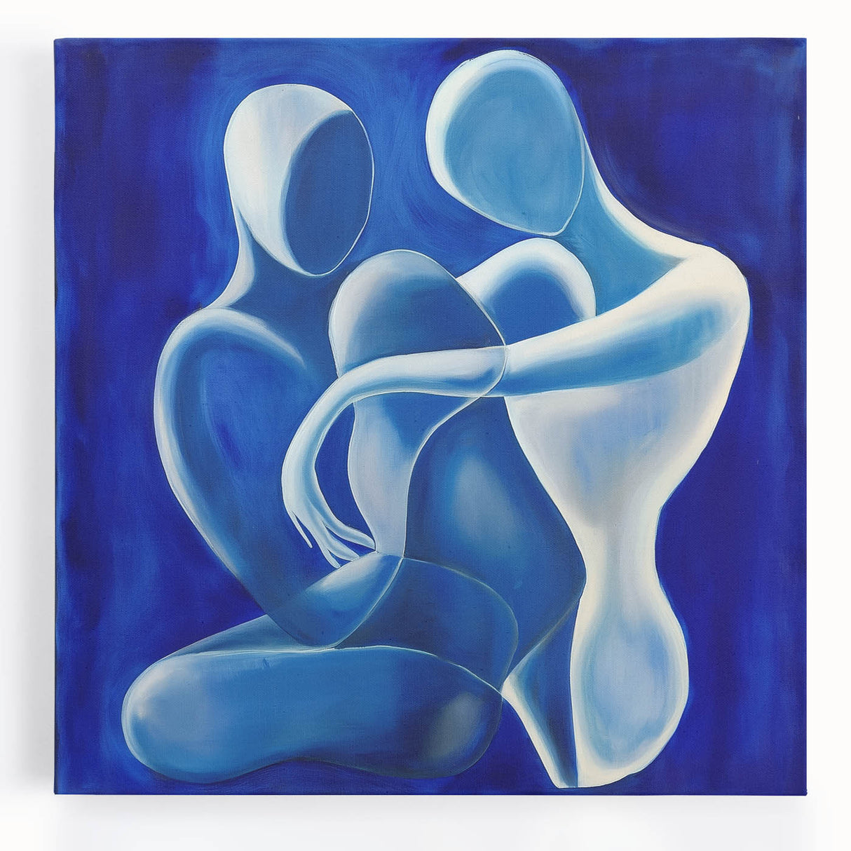 Abstract figurative stretched canvas artwork showcasing vibrant colors and dynamic shapes, perfect for modern decor. Ideal for adding a contemporary touch to living spaces.