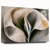 Abstract floral wall art displayed in a sleek acrylic frame, showcasing vibrant colors and intricate designs. Ideal for modern home decor, this piece adds elegance and artistic flair to any room, enhancing the ambiance with its stylish presentation.